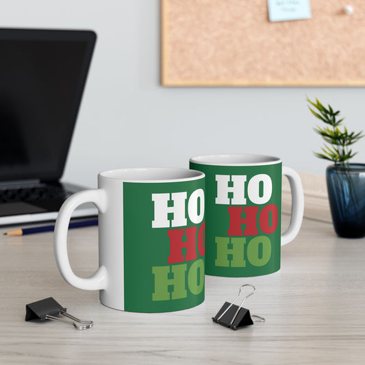 "HO, HO, HO" Christmas Ceramic Mug, (11oz, 15oz)